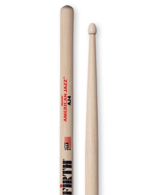 Vic Firth AJ4 Wooden Tip Jazz Drumsticks - Hickory 1 Vic Firth AJ4 Wooden Tip Jazz Drumsticks - Hickory