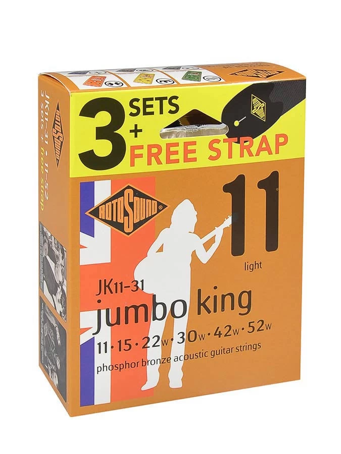 Rotosound JK11 Triple Pack + Free Strap - Phosphor Bronze 11 - 52 1 Rotosound JK11 Triple Pack + Free Strap - Phosphor Bronze 11 - 52