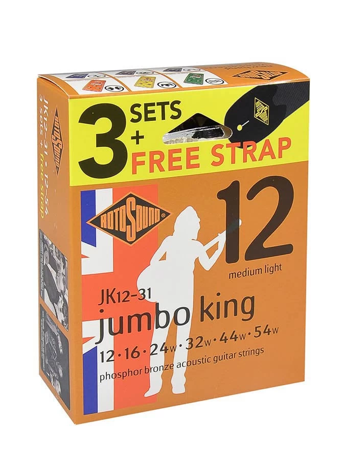 Rotosound JK12 Triple Pack + Free Strap - Phosphor Bronze 12 - 54 1 Rotosound JK12 Triple Pack + Free Strap - Phosphor Bronze 12 - 54
