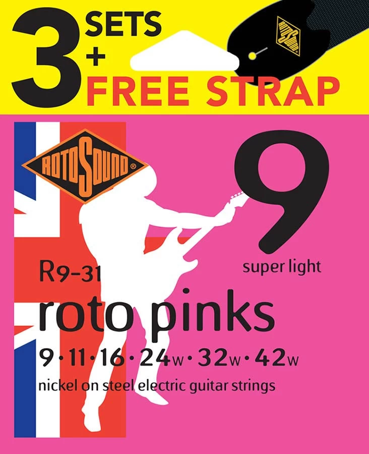 Rotosound R9 Triple Pack + Free Strap - Electric Guitar Strings 1 Rotosound R9 Triple Pack + Free Strap - Electric Guitar Strings