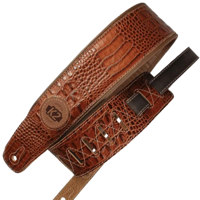 K2 Brown Garment Leather 3" Guitar Strap - Croc Design 1 K2 Brown Garment Leather 3" Guitar Strap - Croc Design